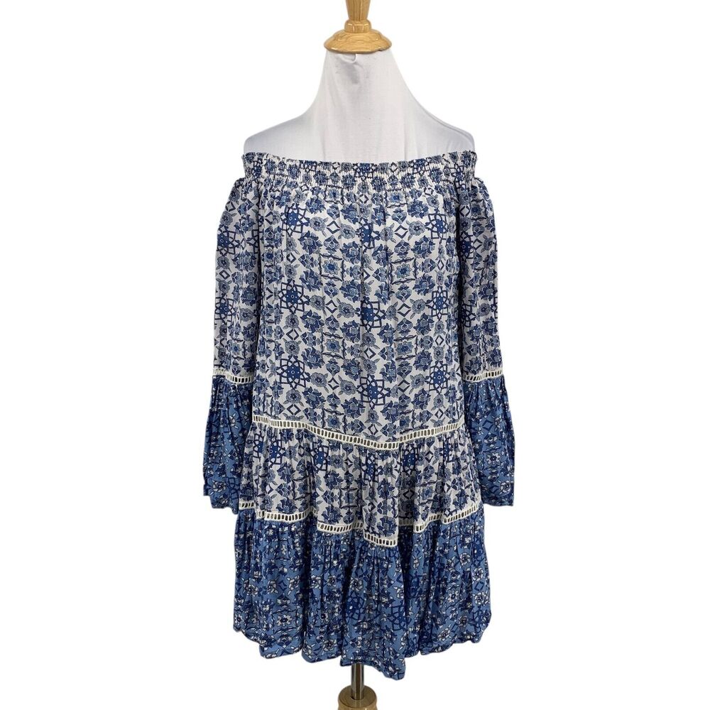 Miss June Paris Dress Women S/M Multi Off The Shoulder Sequined Lined Boho Smock